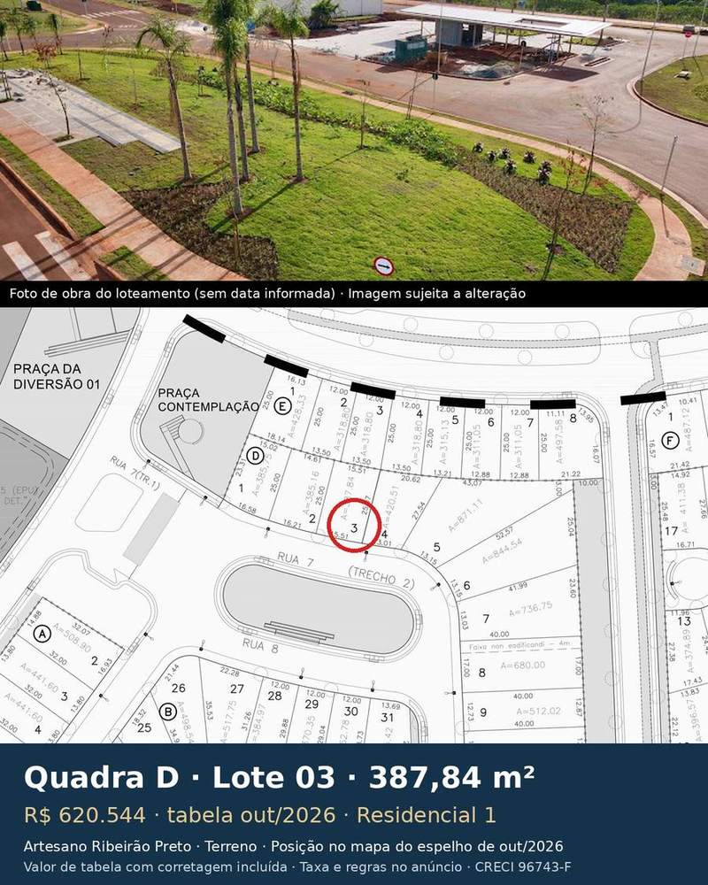 Terreno 387,84 m² no Artesano Ribeirão Preto | Quadra D, Lote 03 | Residencial 1