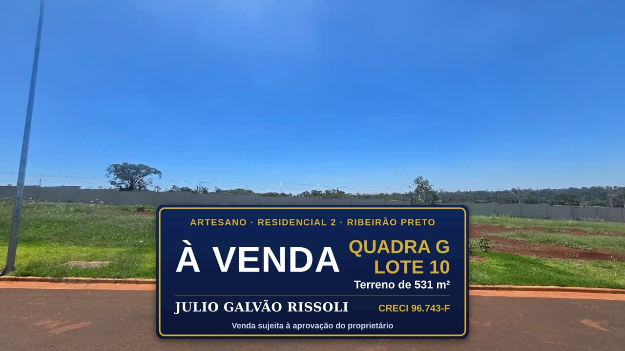 Terreno 530,66 m² no Artesano Ribeirão Preto | Quadra G, Lote 10 | Residencial 2