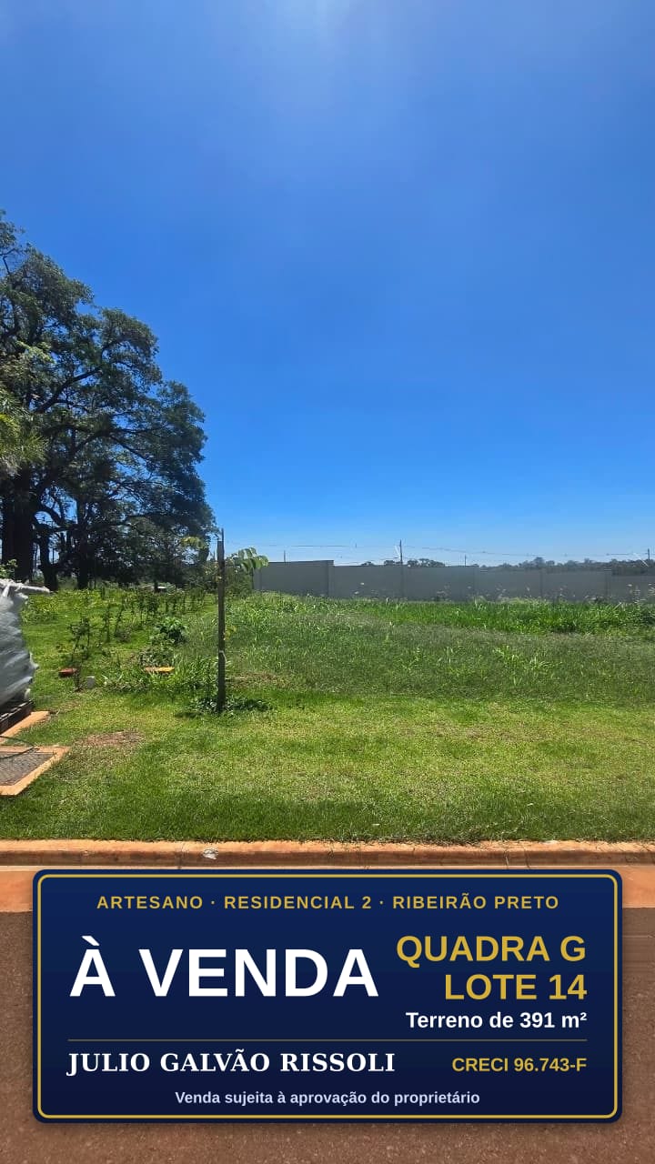 Terreno 391,10 m² no Artesano Ribeirão Preto | Quadra G, Lote 14 | Residencial 2