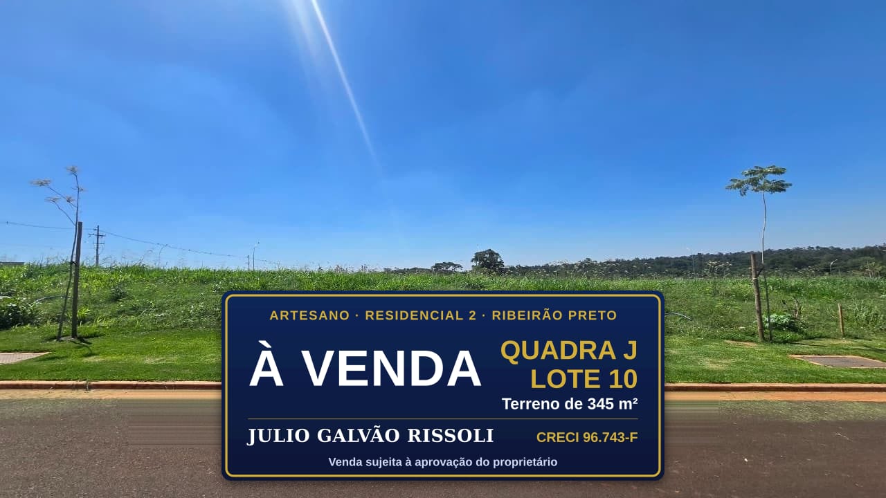Terreno 344,50 m² no Artesano Ribeirão Preto | Quadra J, Lote 10 | Residencial 2