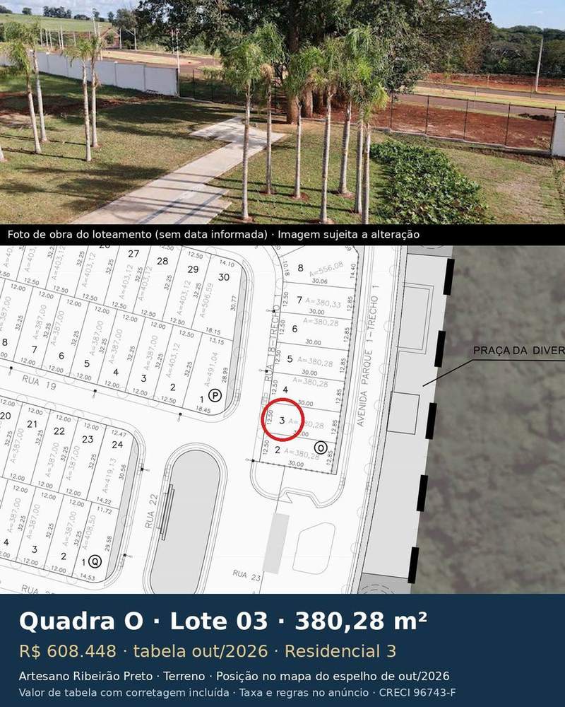 Terreno 380,28 m² no Artesano Ribeirão Preto | Quadra O, Lote 03 | Residencial 3