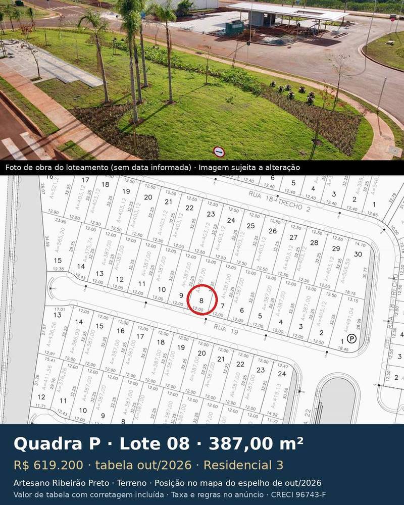 Terreno 387,00 m² no Artesano Ribeirão Preto | Quadra P, Lote 08 | Residencial 3 — foto 1