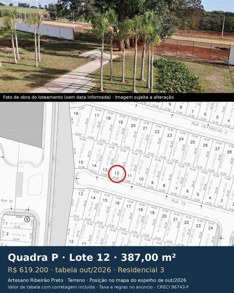 Terreno 387,00 m² no Artesano Ribeirão Preto | Quadra P, Lote 12 | Residencial 3