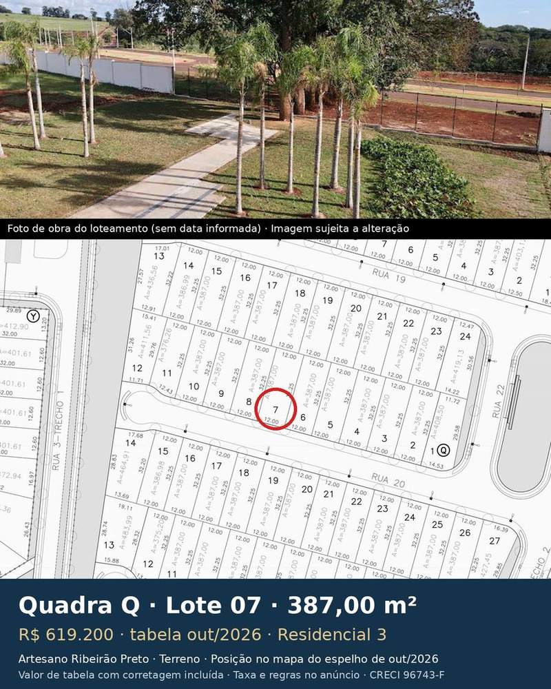 Terreno 387,00 m² no Artesano Ribeirão Preto | Quadra Q, Lote 07 | Residencial 3 — foto 1