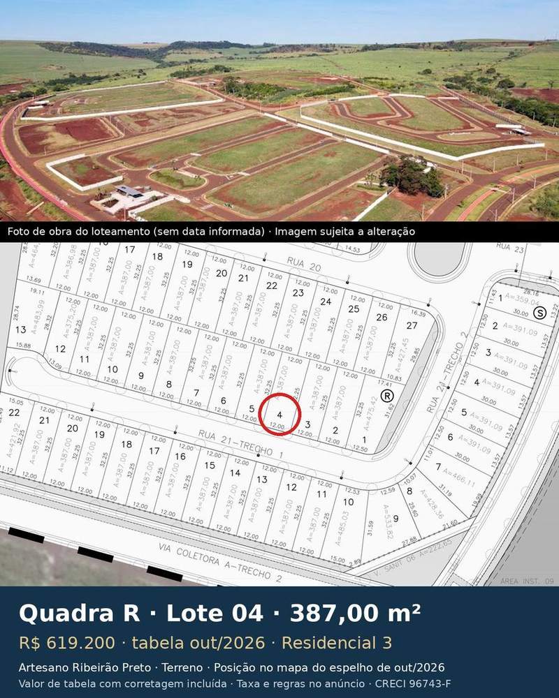 Terreno 387,00 m² no Artesano Ribeirão Preto | Quadra R, Lote 04 | Residencial 3
