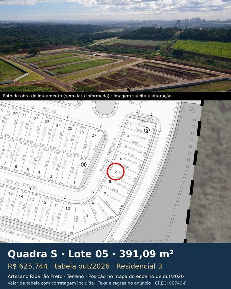 Terreno 391,09 m² no Artesano Ribeirão Preto | Quadra S, Lote 05 | Residencial 3 — foto 1