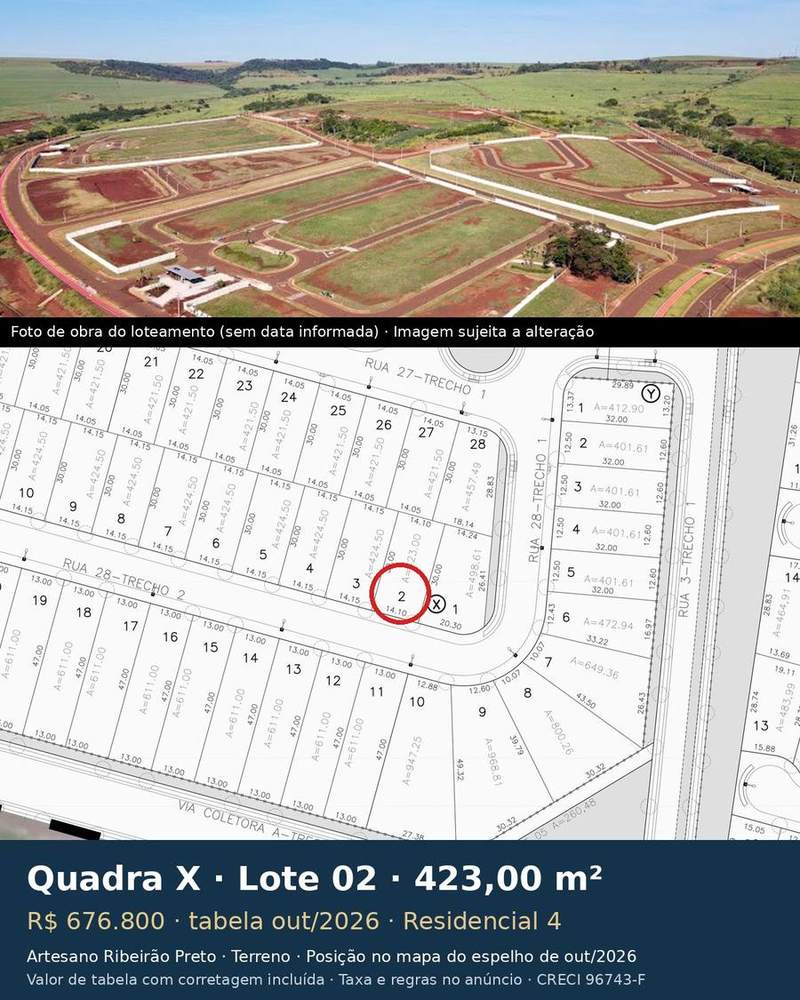 Terreno 423,00 m² no Artesano Ribeirão Preto | Quadra X, Lote 02 | Residencial 4 — foto 1