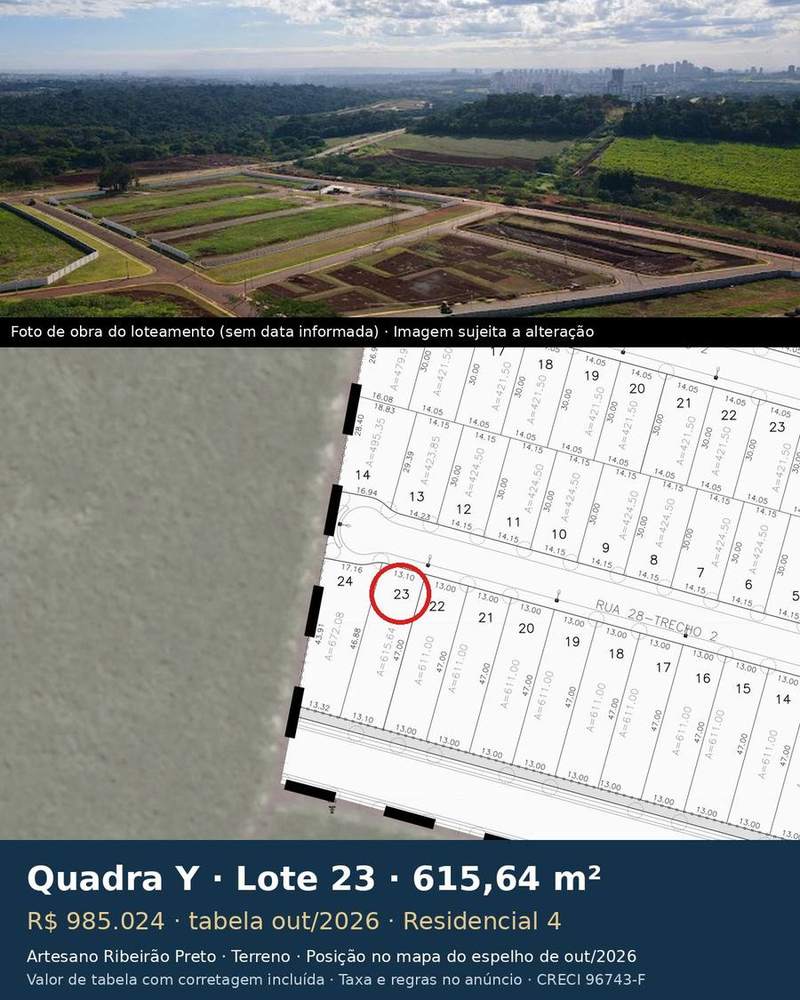 Terreno 615,64 m² no Artesano Ribeirão Preto | Quadra Y, Lote 23 | Residencial 4 — foto 1